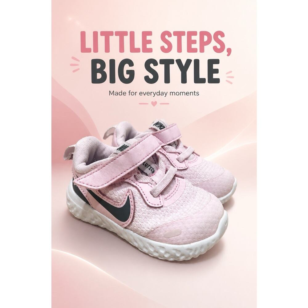 Nike Revolution 5 Toddler Size 5C Pink Hook & Loop Athletic Sneaker BQ5673-601